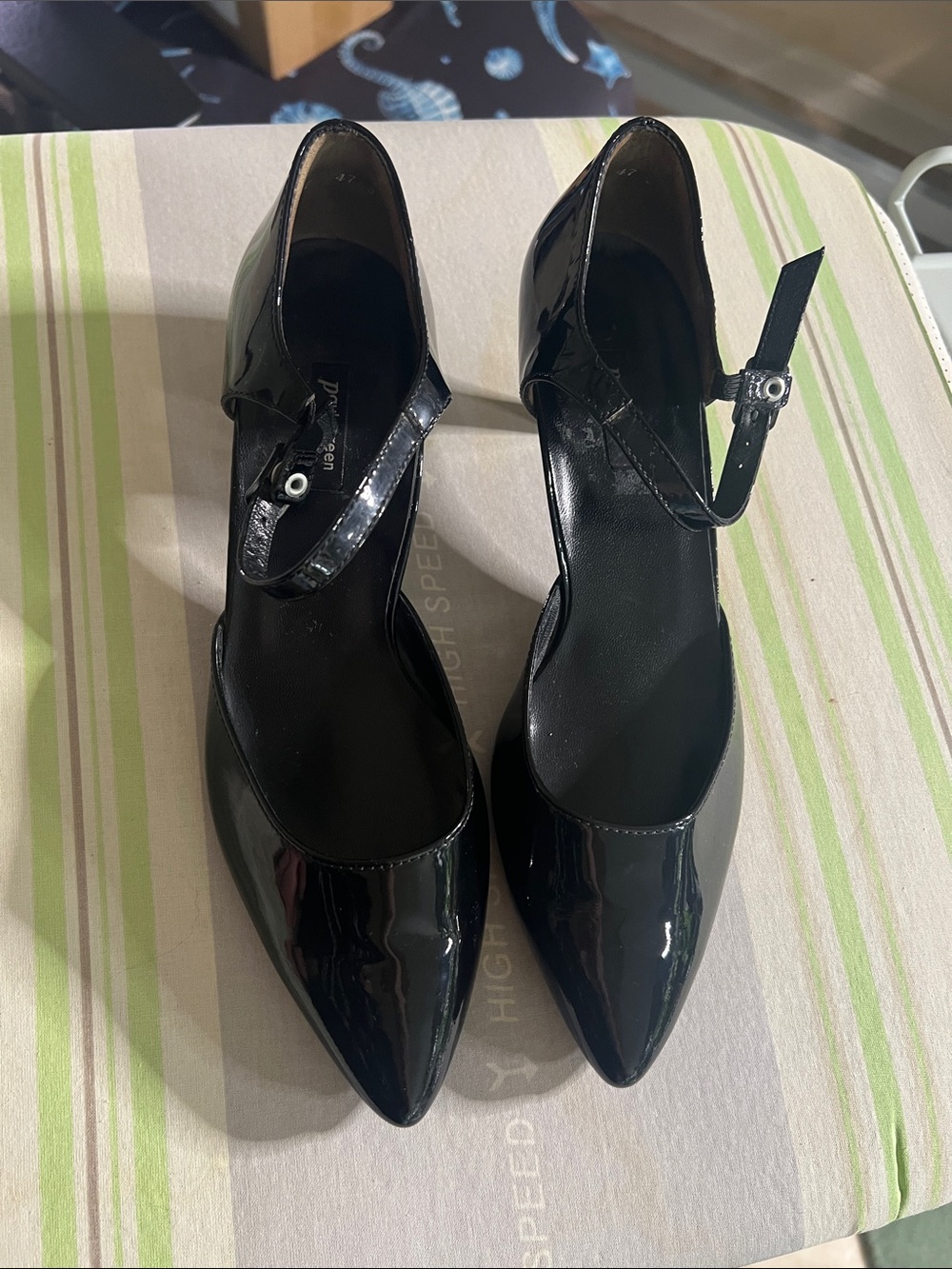 Paul Green Black Patent Pointed-Toe Mary Jane Pumps Sz 9